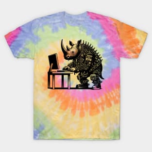 Punk Rock Goth Rhino on Computer Vintage Style T-Shirt